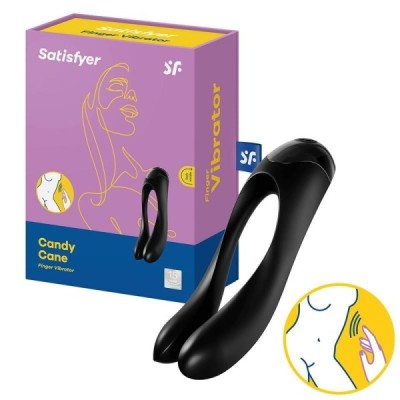 Vibromasseur à doigt SATISFYER Candy Cane - Noir Vibromasseur à doigt SATISFYER Candy Cane - Noir