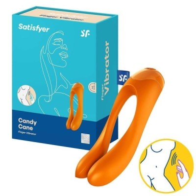 Vibromasseur à doigt SATISFYER Candy Cane - Orange Vibromasseur à doigt SATISFYER Candy Cane - Orange