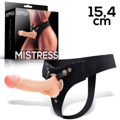 Gode ceinture élastique Mistress avec gode en silicone 15,4 cm Chair Gode ceinture élastique Mistress avec gode en silicone 15,4 cm Chair